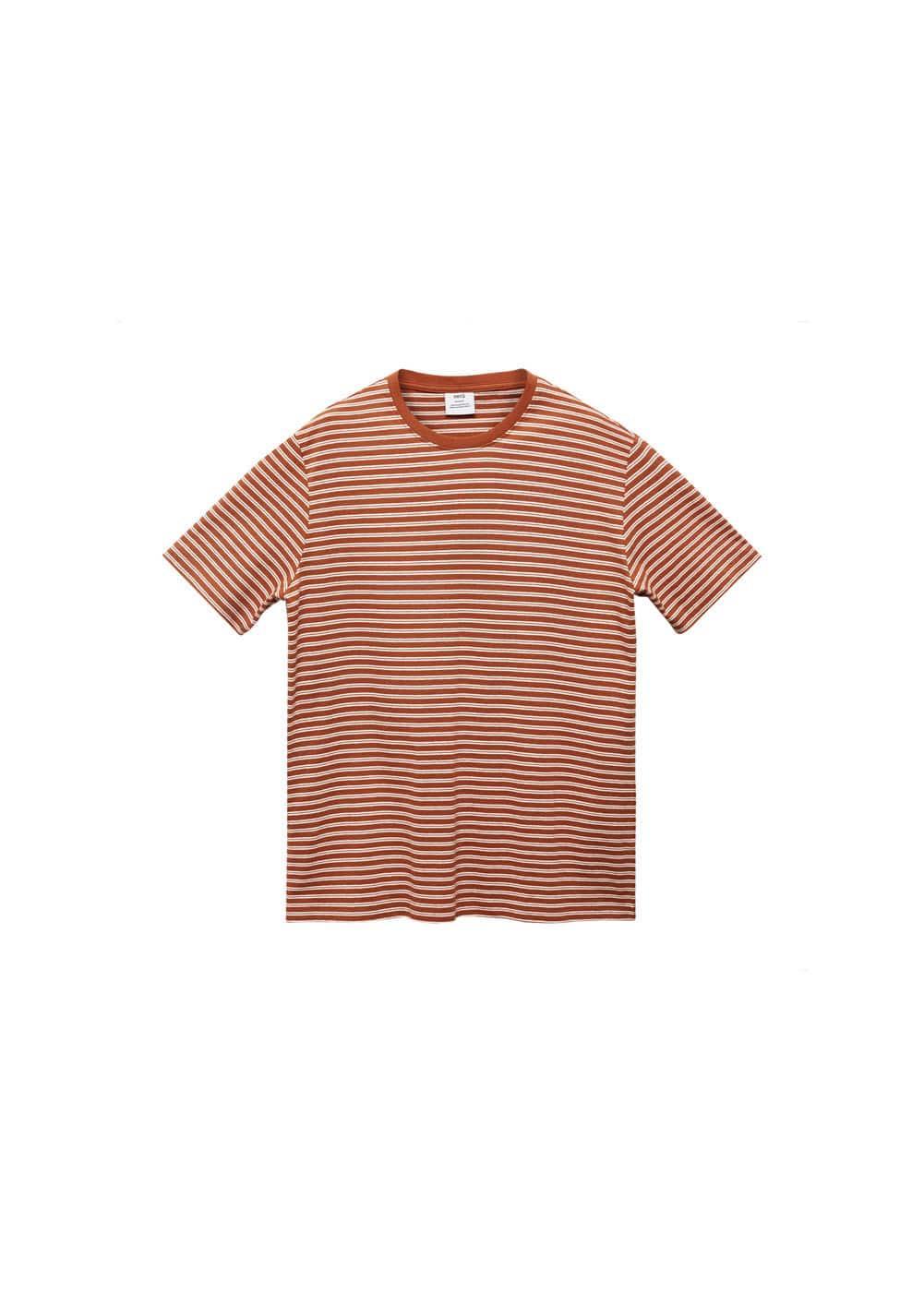 MANGO MAN - Striped cotton linen-blend T-shirt burnt orangeMen Product Image