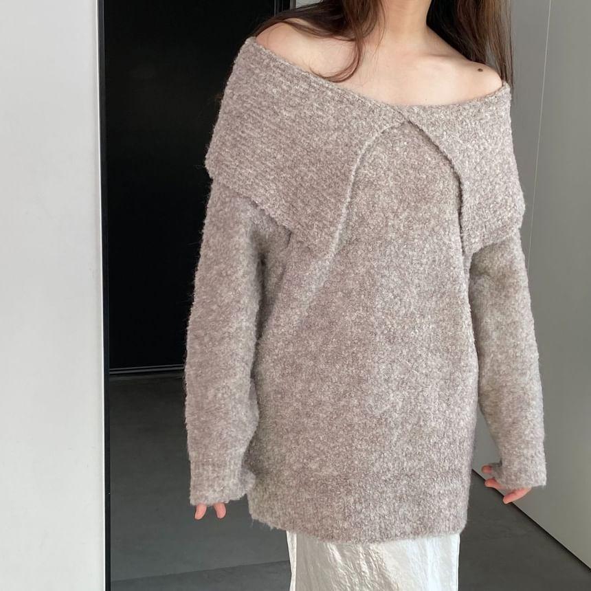 Off-Shoulder Plain Oversized Sweater Product Image