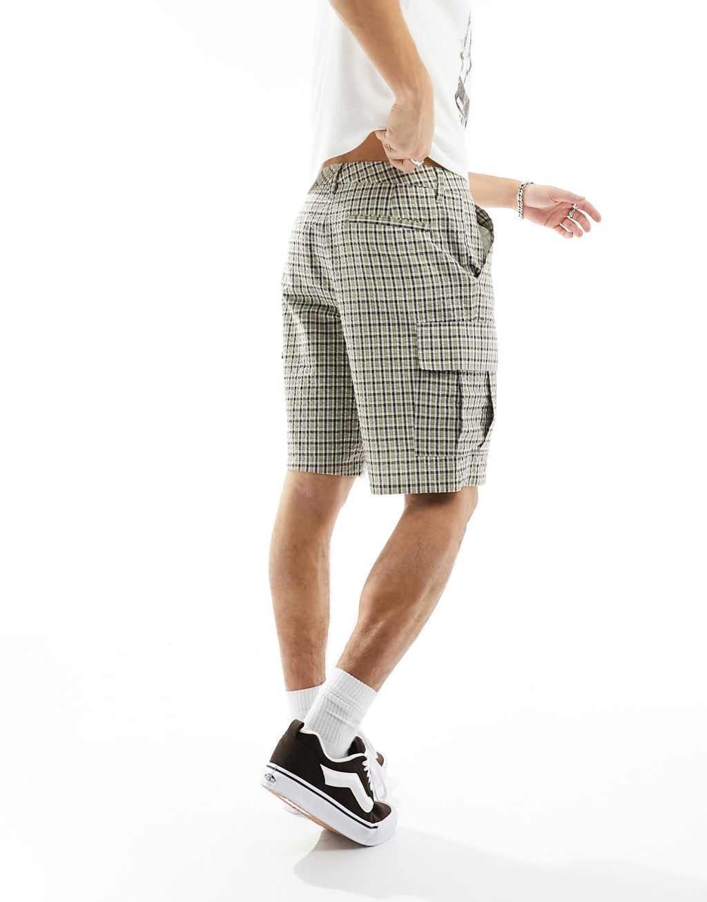 ASOS DESIGN fit cargo shorts in textured plaid print Product Image