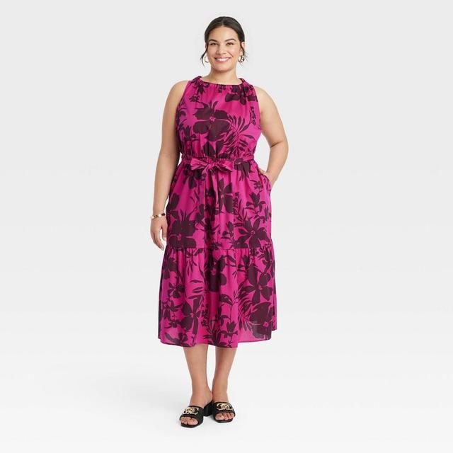 Womens Midi Tank Dress - Ava & Viv Purple Floral 3X Product Image