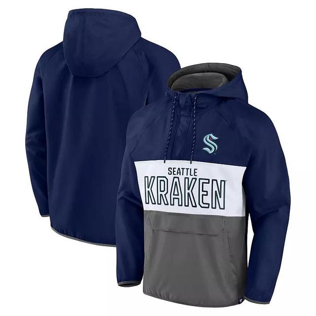 Mens Fanatics Branded Deep Sea Blue/Gray Seattle Kraken Backhand Shooter Defender Anorak Raglan Hoodie Quarter-Zip Jacket Krk Blue Product Image