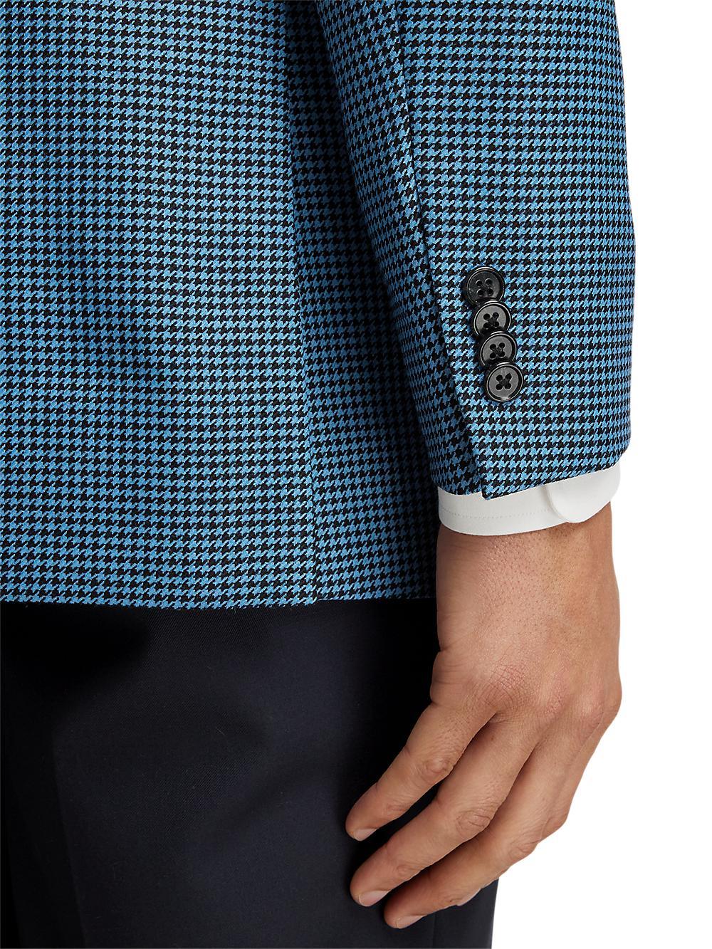 Wool Houndstooth Single Breasted Peak Lapel Sport Coat - Blue/black Product Image