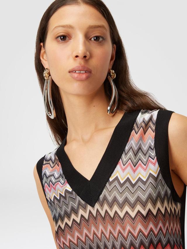 Gilet in zigzag viscose knit with contrasting trim Black | Missoni Product Image