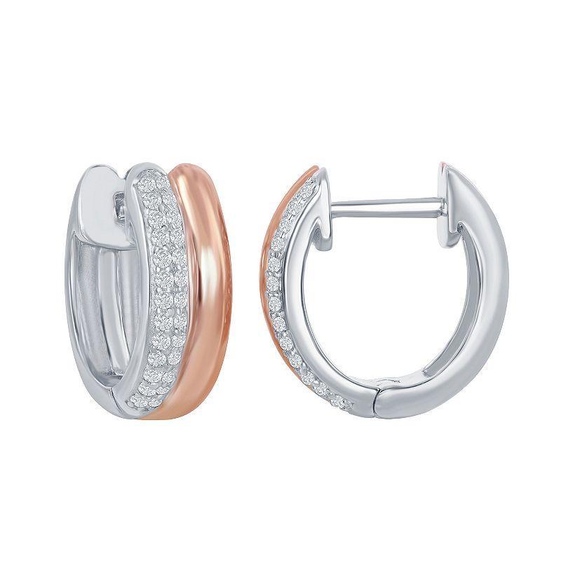 Sterling Silver Two-Tone Plated CZ Hoop Earrings, Womens, White Product Image