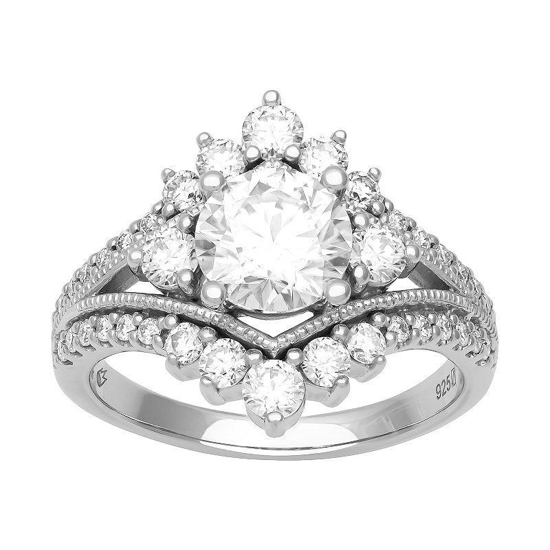 Love Always Sterling Silver Lab-Created Moissanite Crown Engagement Ring, Womens Product Image