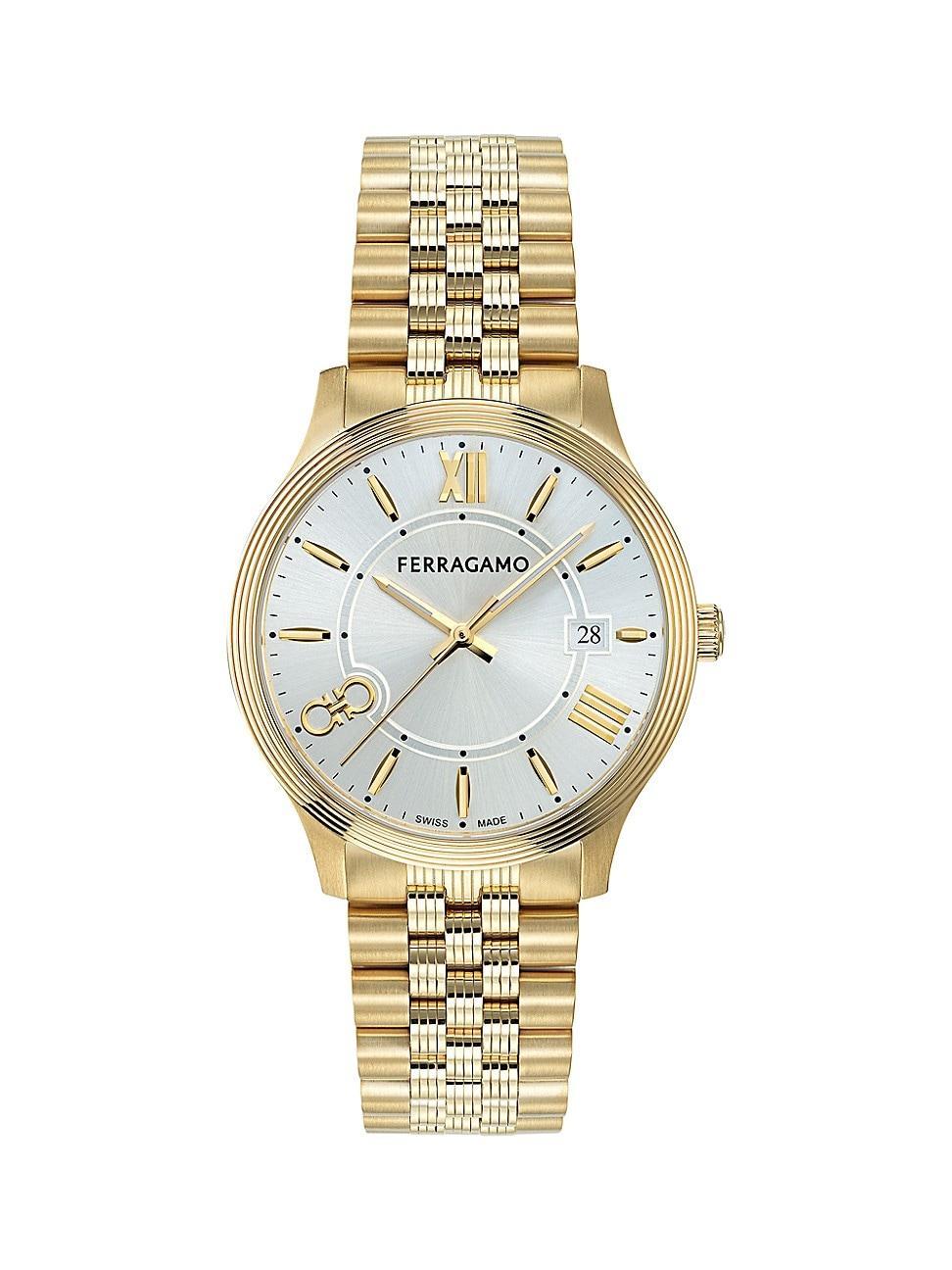 Ferragamo Womens Swiss Duo Gold Ion Plated Stainless Steel Bracelet Watch 40mm - Gold Product Image