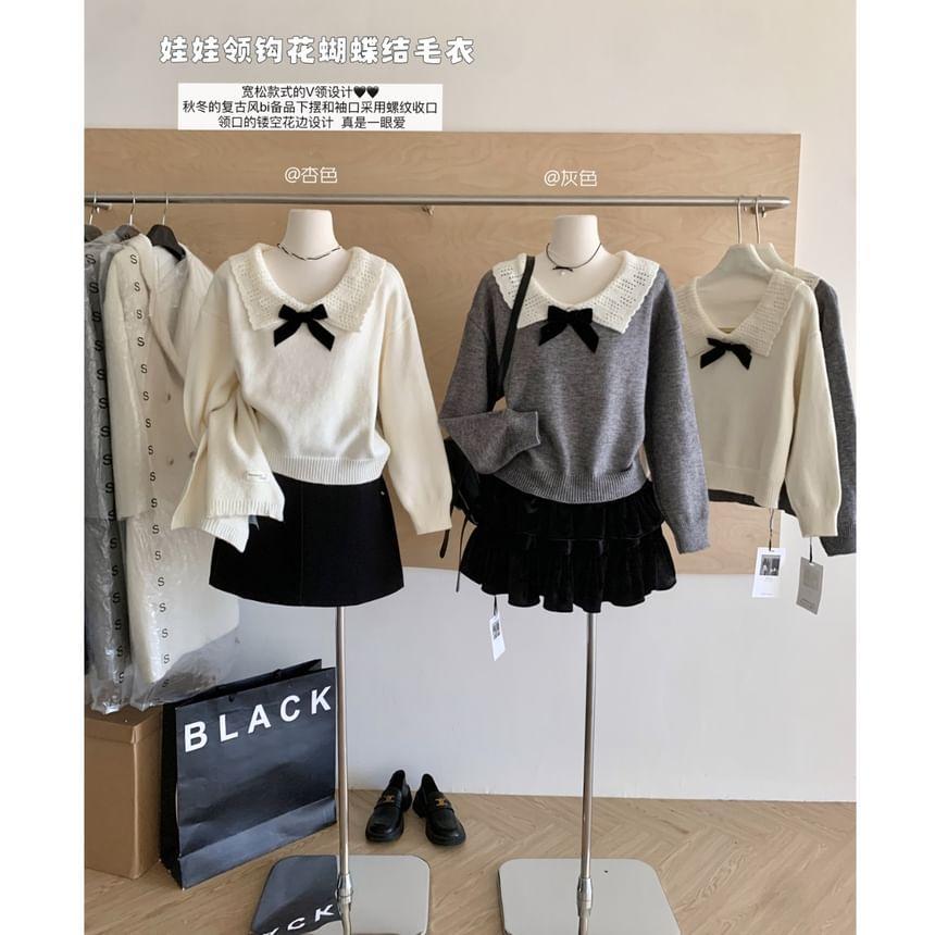 Collared Bow Neck Crop Sweater Product Image