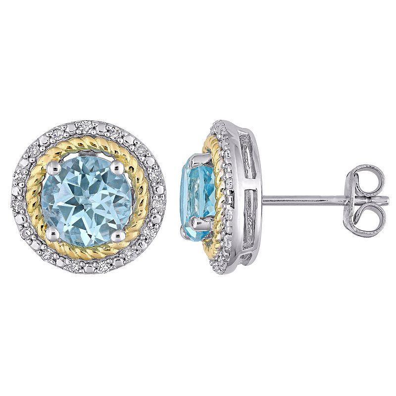 Stella Grace Blue Topaz & 1/6 Carat T.W. Diamond Halo Stud Earrings, Womens, Multicolor Product Image