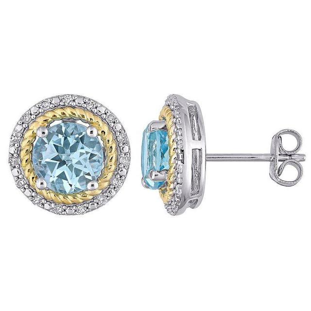 Stella Grace Blue Topaz & 1/6 Carat T.W. Diamond Halo Stud Earrings, Womens, Multicolor Product Image