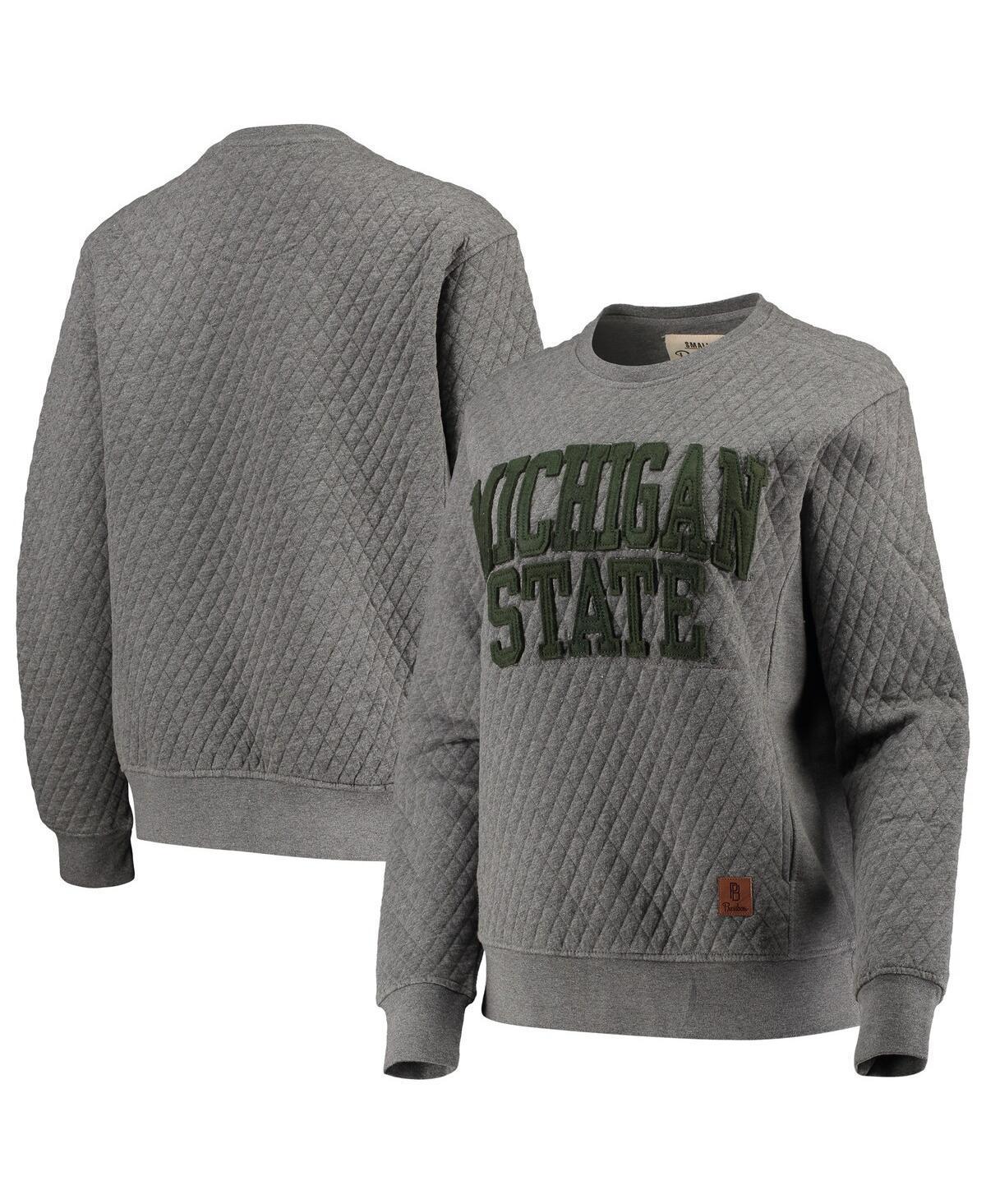 Womens Pressbox Heather Charcoal Michigan State Spartans Moose Quilted Pullover Sweatshirt Product Image