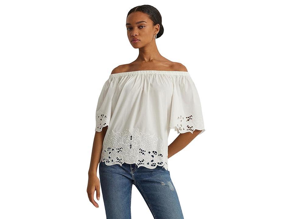 Lauren Ralph Lauren Eyelet Cotton Off-the-Shoulder Blouse Women's Clothing Product Image