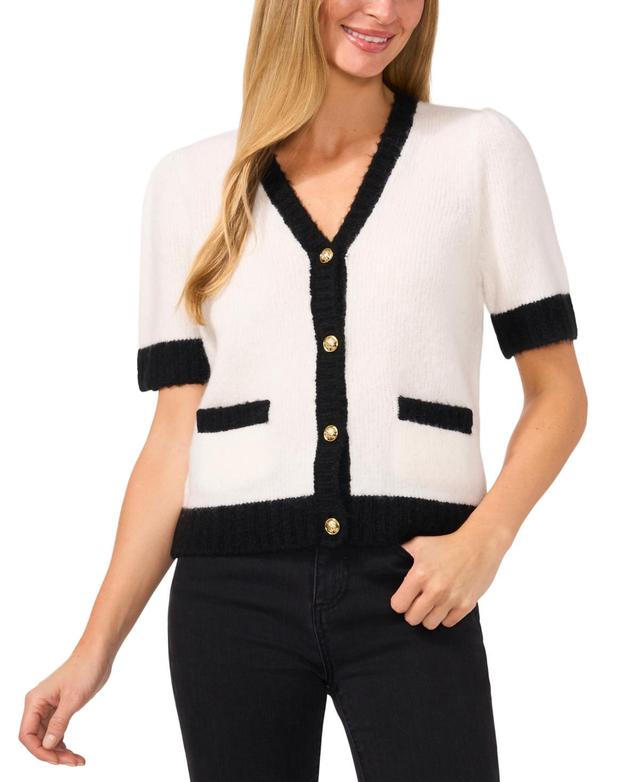 CeCe Womens Tipped Short-Sleeve Cardigan Product Image