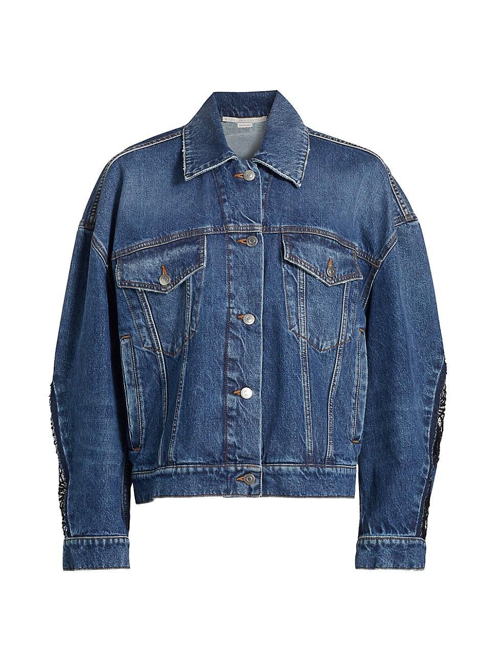 Womens Lace Yoke Oversized Denim Jacket product image