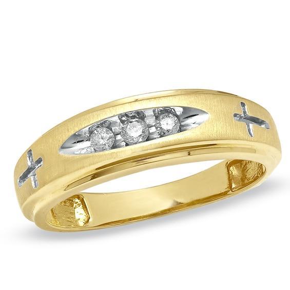 Men's 1/10 CT. T.w. Diamond Cross Wedding Band in 14K Gold Product Image