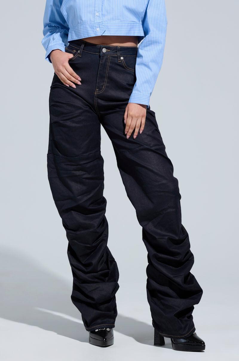 NEVER CHANGE UP WAX EFFECT RUCHED JEANS Product Image