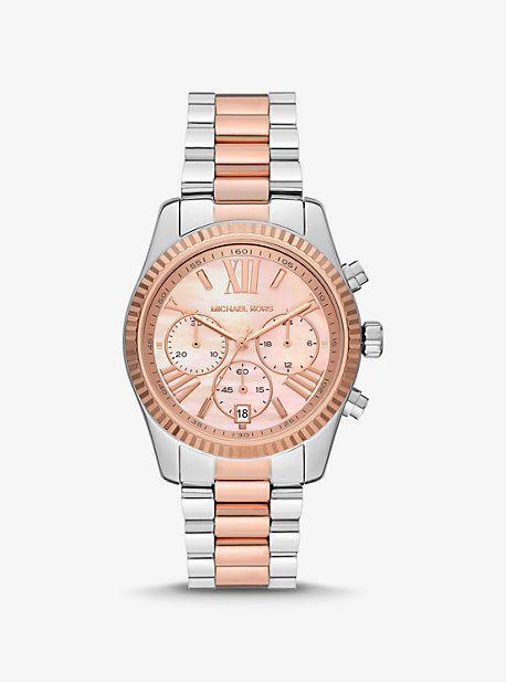 Michael Kors Womens Lexington Lux Chronograph Gold-Tone Stainless Steel Bracelet Watch 38mm Product Image