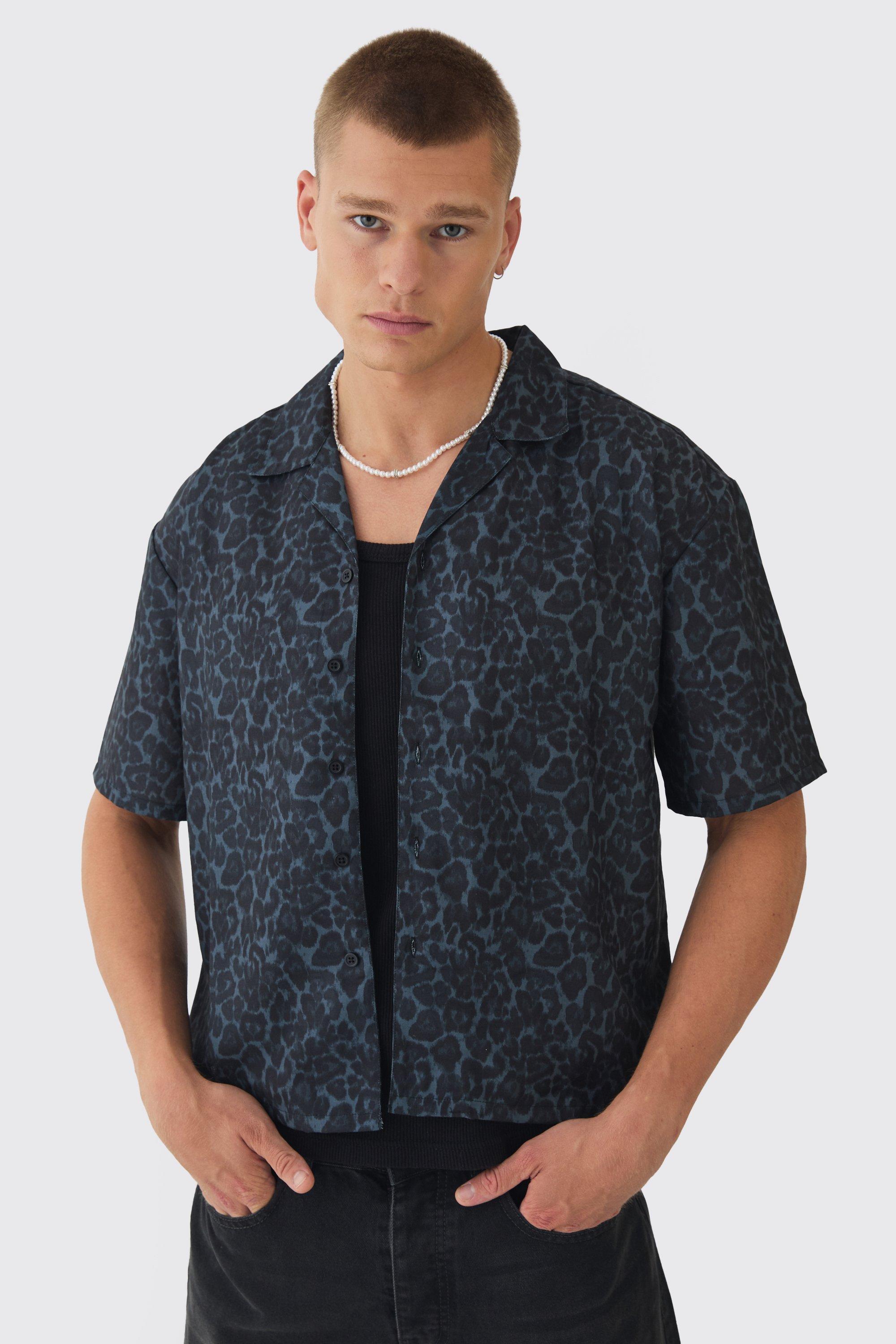 Oversized Leopard Print Revere Boxy Shirt | boohooMAN USA Product Image