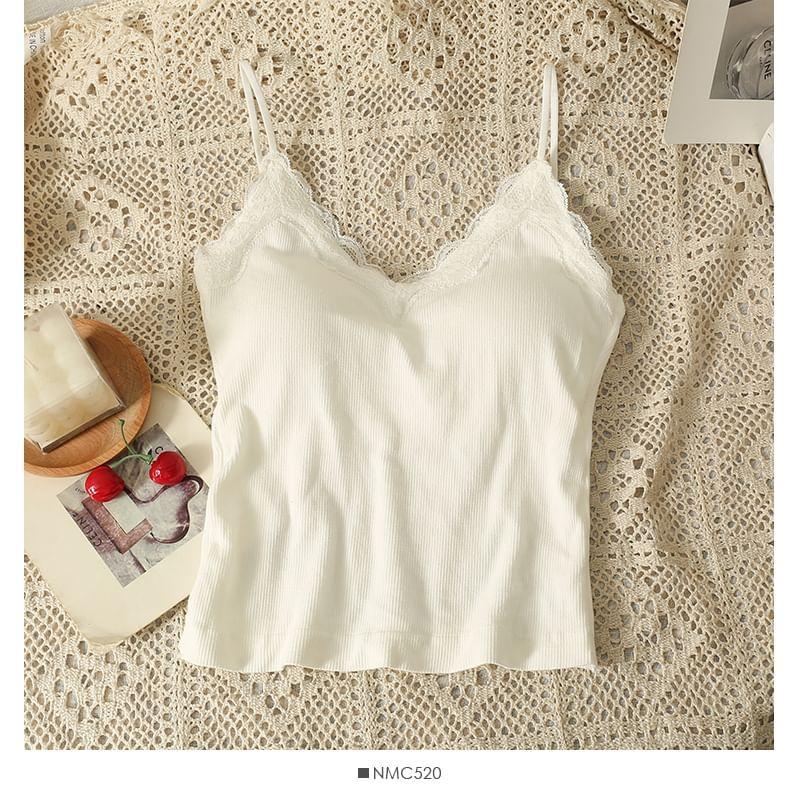 Lace-Trim Camisole Top with Pads in 5 Colors Product Image