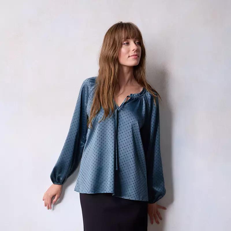 Womens LC Lauren Conrad Tie-Front Peasant Top Blue Flare Product Image