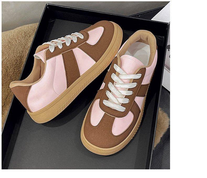 Faux Leather Lace-Up Sneakers Product Image