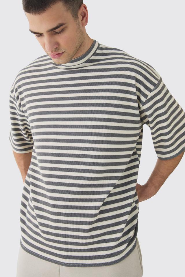 Tall Stripe Compact Rib Boxy Oversized T-Shirt | boohooMAN USA Product Image