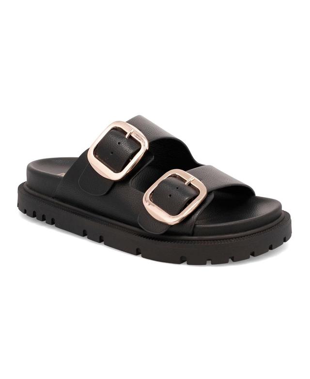 Mia Womens Gen Double Buckle Flat Slide Sandals - Black Product Image