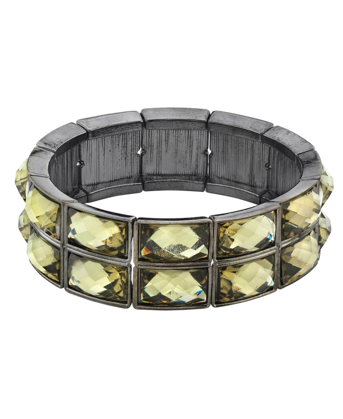 1928 Hematite-Tone Black Diamond Flower Stretch Bracelet, Womens Product Image