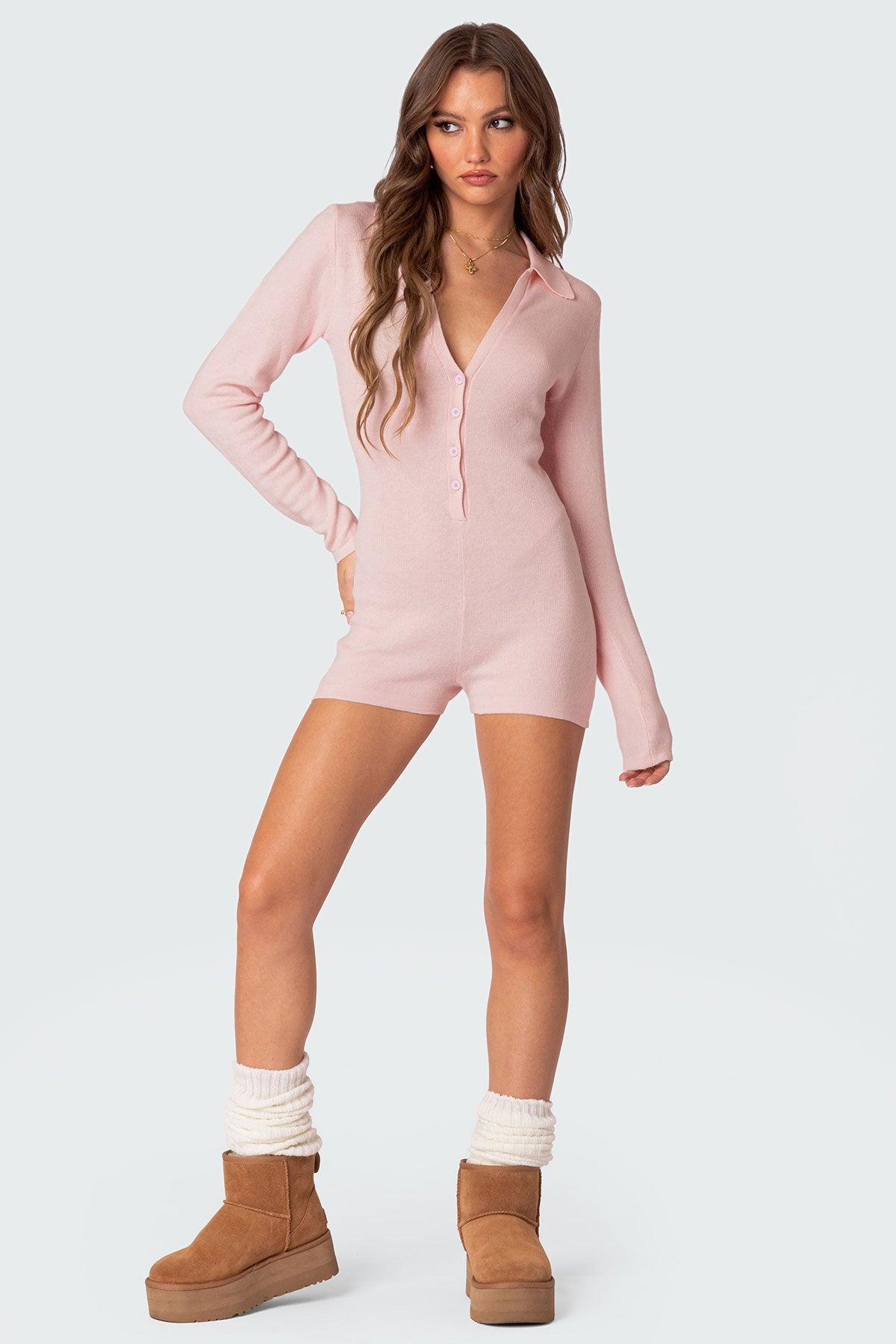 Lillian Button Front Knit Romper Product Image