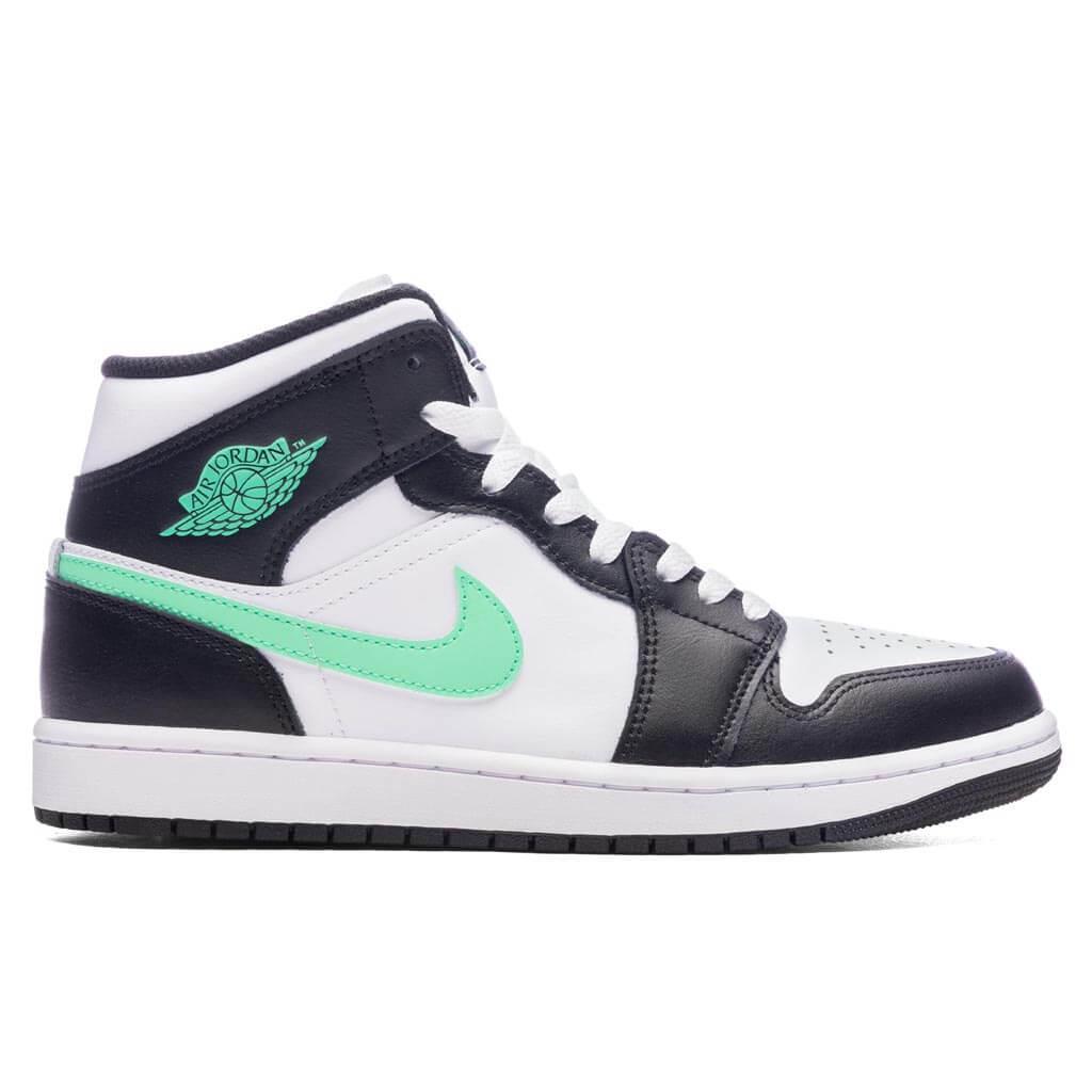 Air Jordan 1 Mid - White/Green Glow/Black Male Product Image