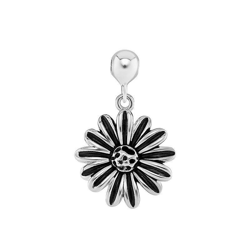 PRIMROSE Sterling Silver Polished Oxidized Flower Sliding Charm, Womens Product Image