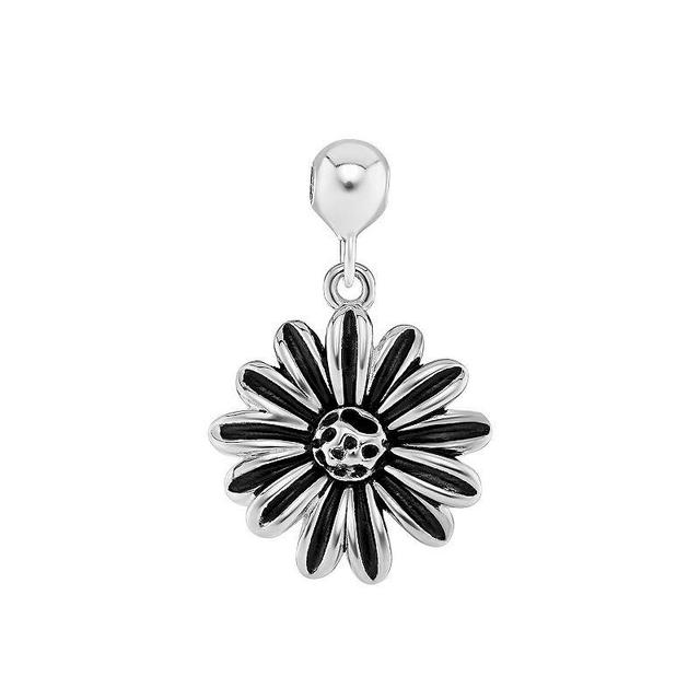 PRIMROSE Sterling Silver Polished Oxidized Flower Sliding Charm, Womens Product Image