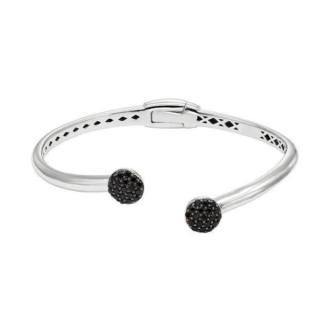 Black Spinel Sterling Silver Hinged Cuff Bracelet, Womens Product Image