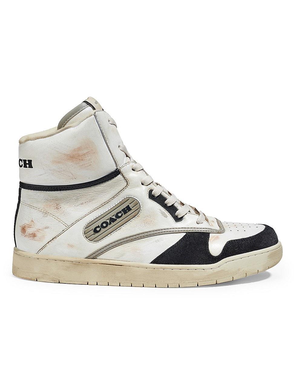 Mens Distressed Leather High-Top Sneakers Product Image