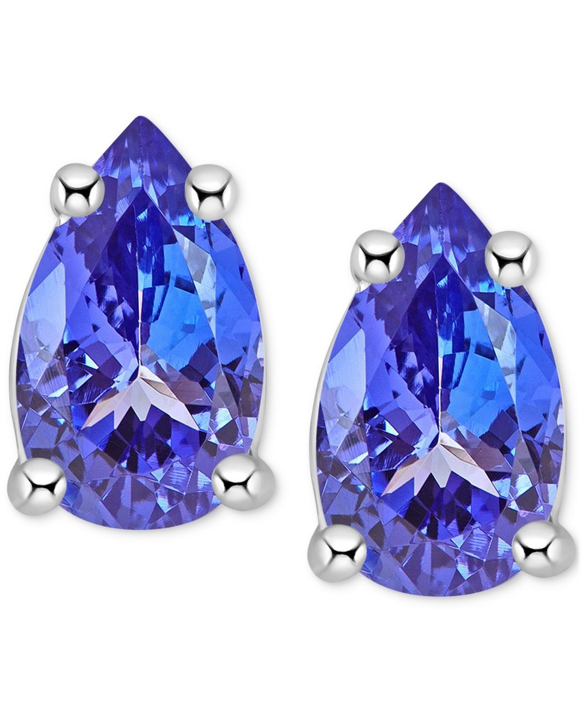 Tanzanite Pear-Shape Stud Earrings (3/8 ct. t.w.) in 14k White Gold (Also Ruby & Sapphire) - Emerald Product Image