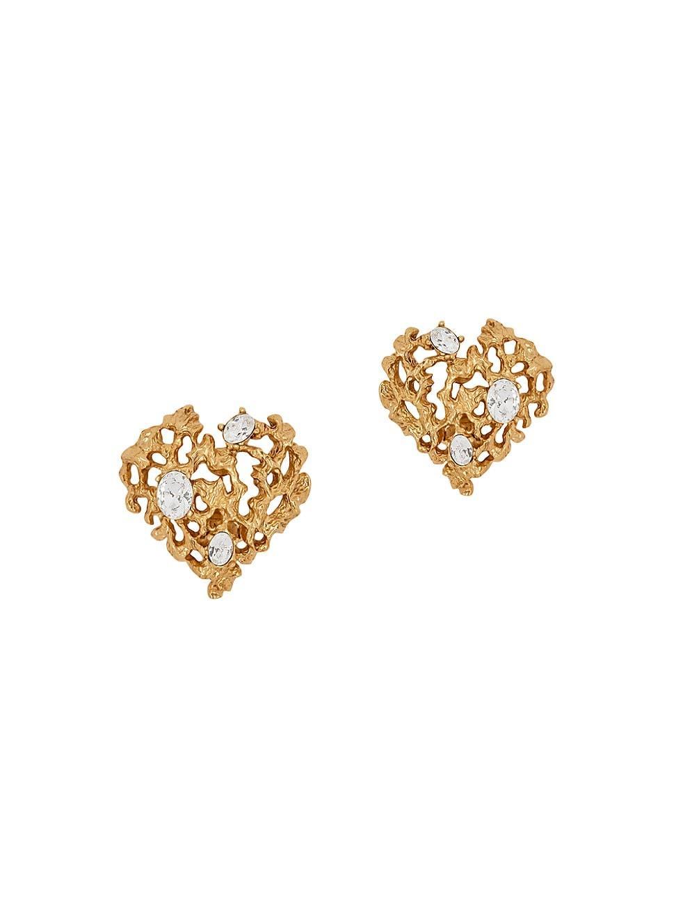 Womens Goldtone & Glass Crystal Coral Heart Clip-On Earrings Product Image