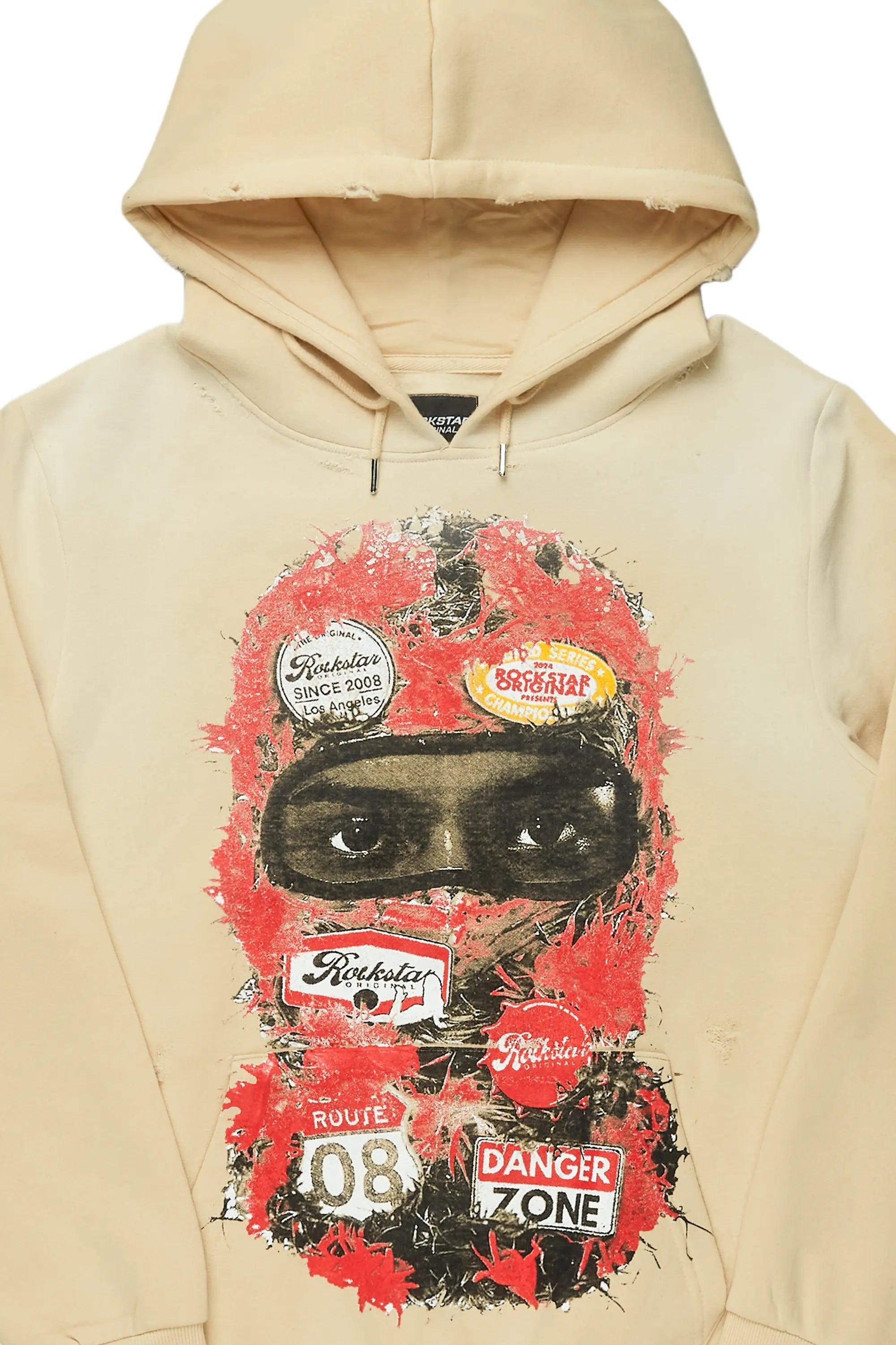 Lemar Beige Distressed Graphic Hoodie Male Product Image