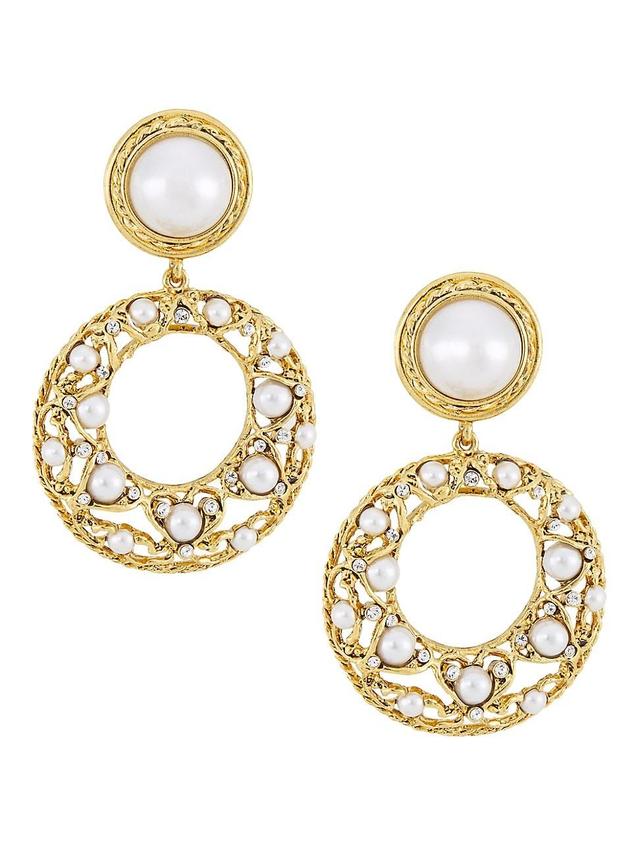 Womens 22K Gold-Plated & Faux Pearl Drop Earrings Product Image