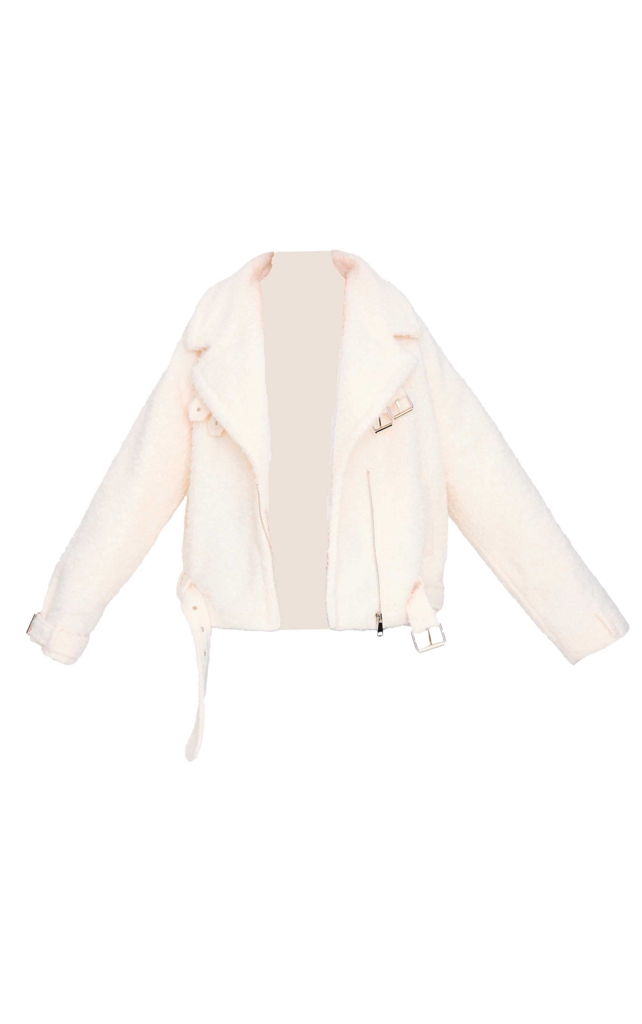 Cream Wool Look Aviator Jacket Product Image