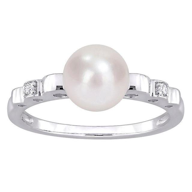 Stella Grace Sterling Silver Freshwater Cultured Pearl & Lab-Created White Sapphire Ring, Womens Product Image