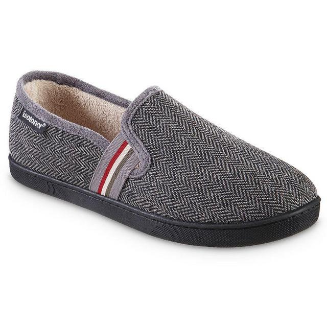 isotoner Stretch Herringbone & Stripe Closed Back Mens Slippers Grey Product Image