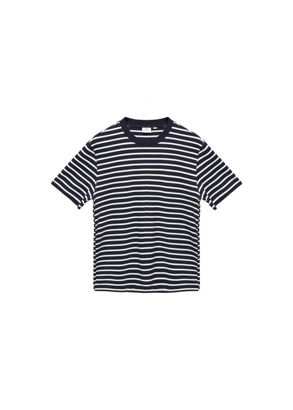 MANGO MAN - Striped cotton T-shirt dark navyMen Product Image