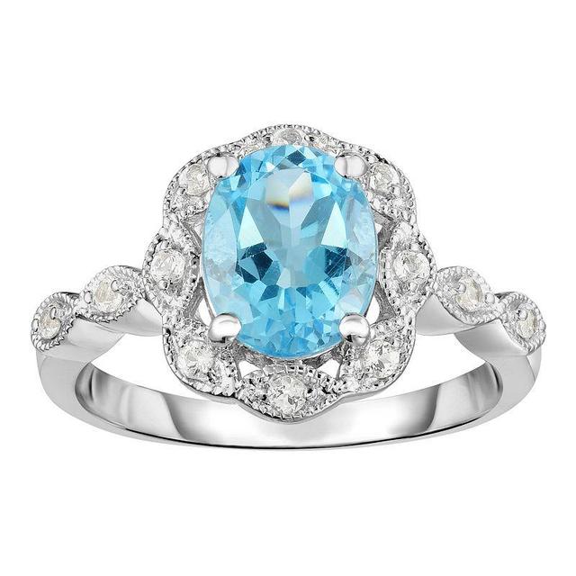 Sterling Silver Gemstone & White Topaz Frame Ring, Womens Blue Product Image