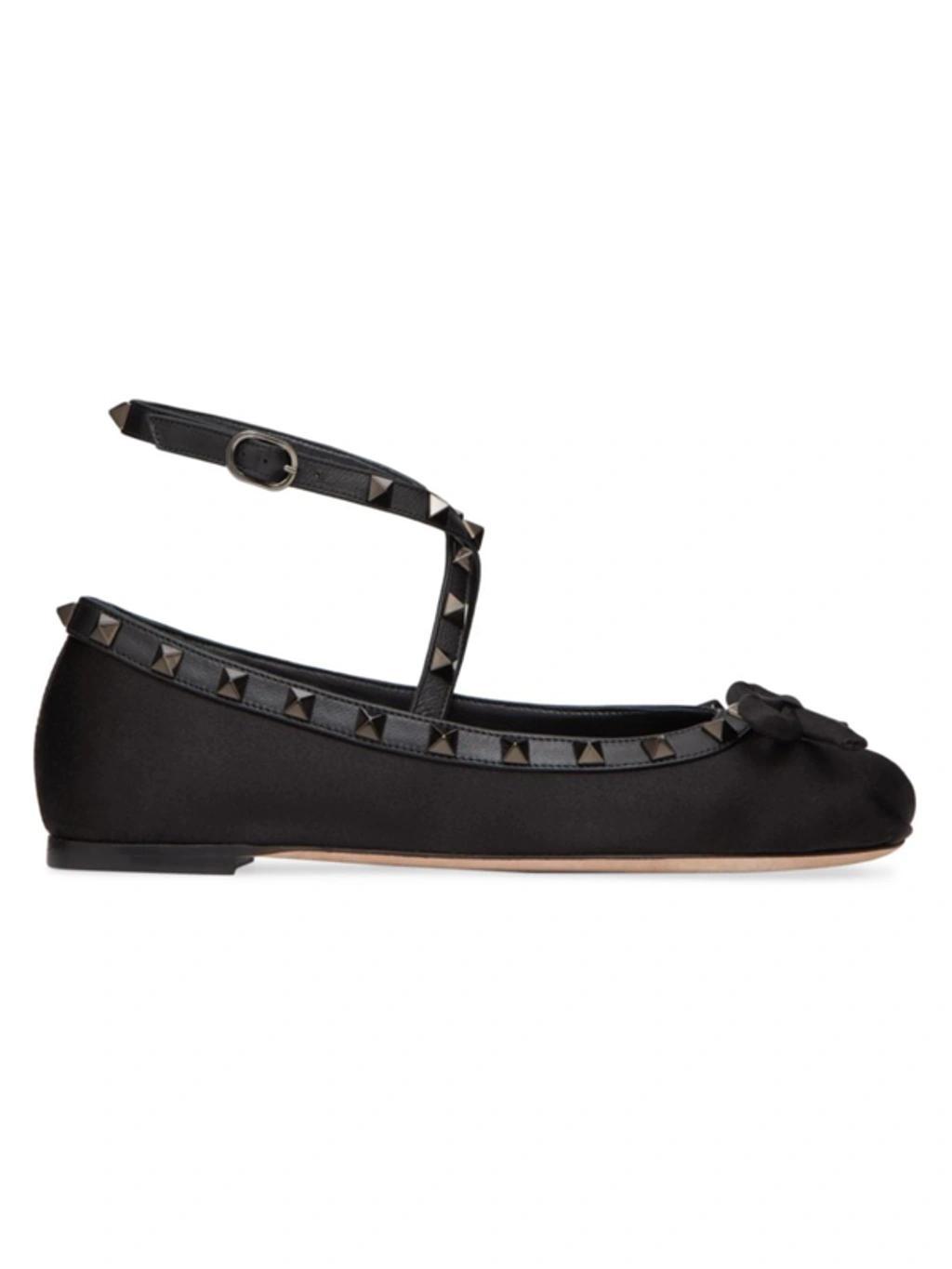 VALENTINO GARAVANI Rockstud Satin Ballerina With Tone-on-tone Studs Woman Black 40.5 product image