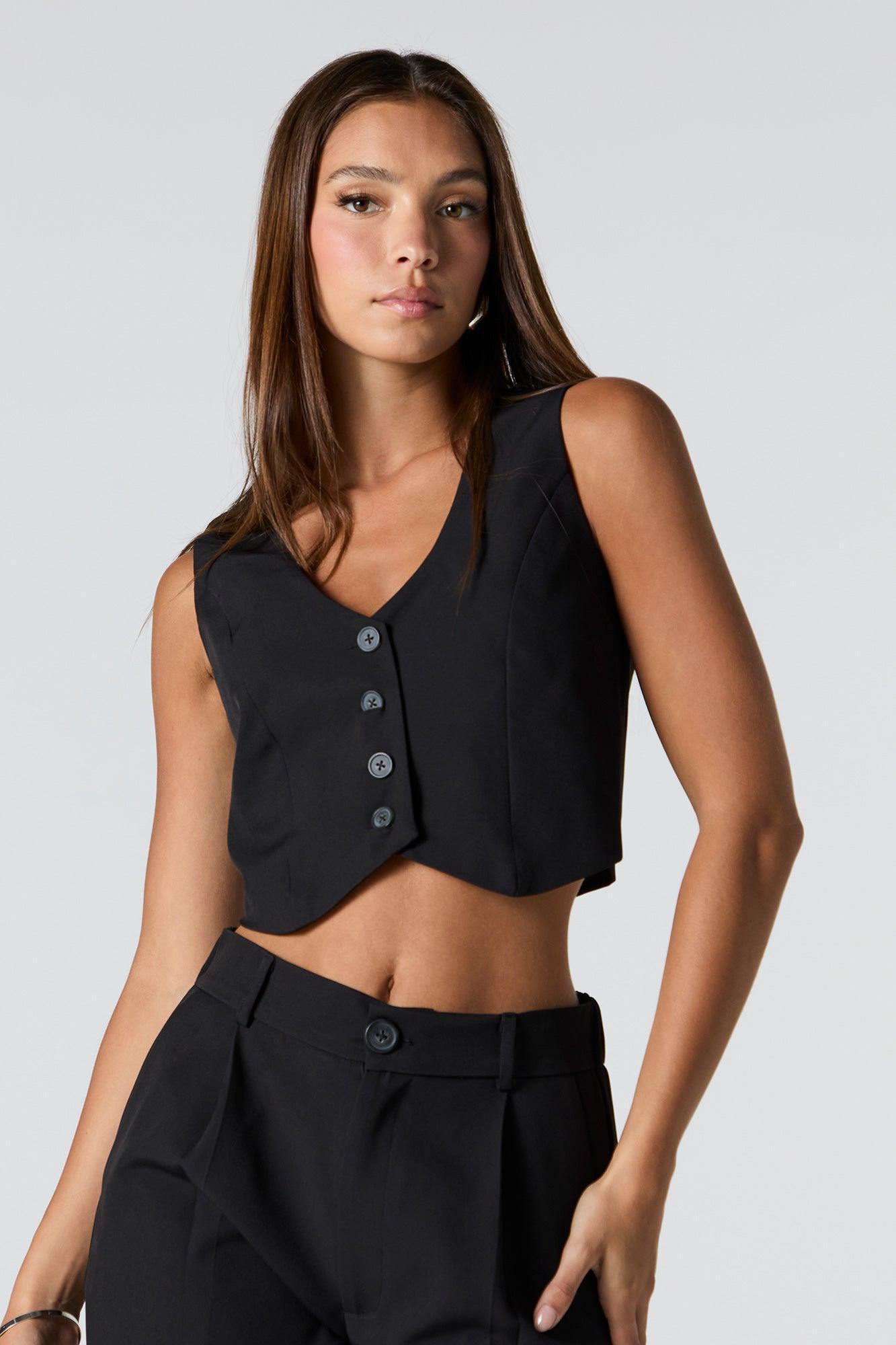 Button Front Cropped Vest Female Product Image