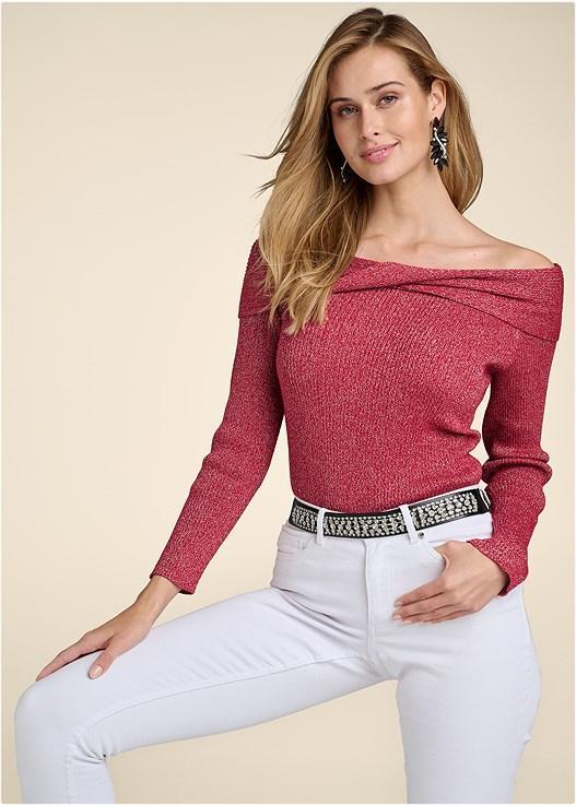 Off-The-Shoulder Shimmer Sweater Product Image