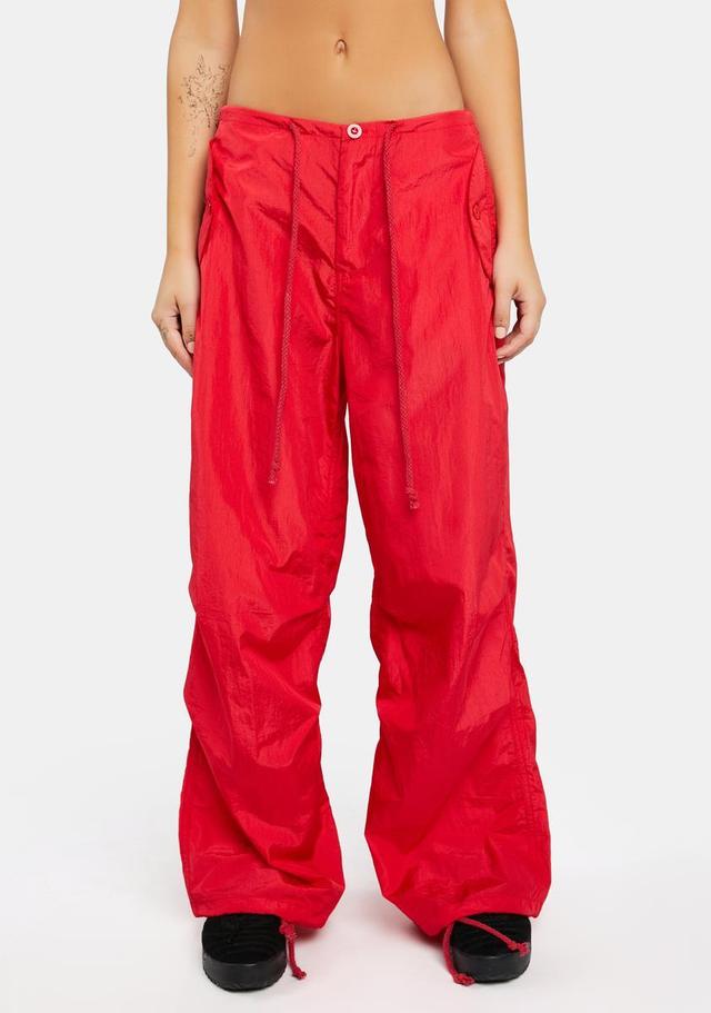 Edikted Baggy Nylon Parachute Pants - Red Product Image