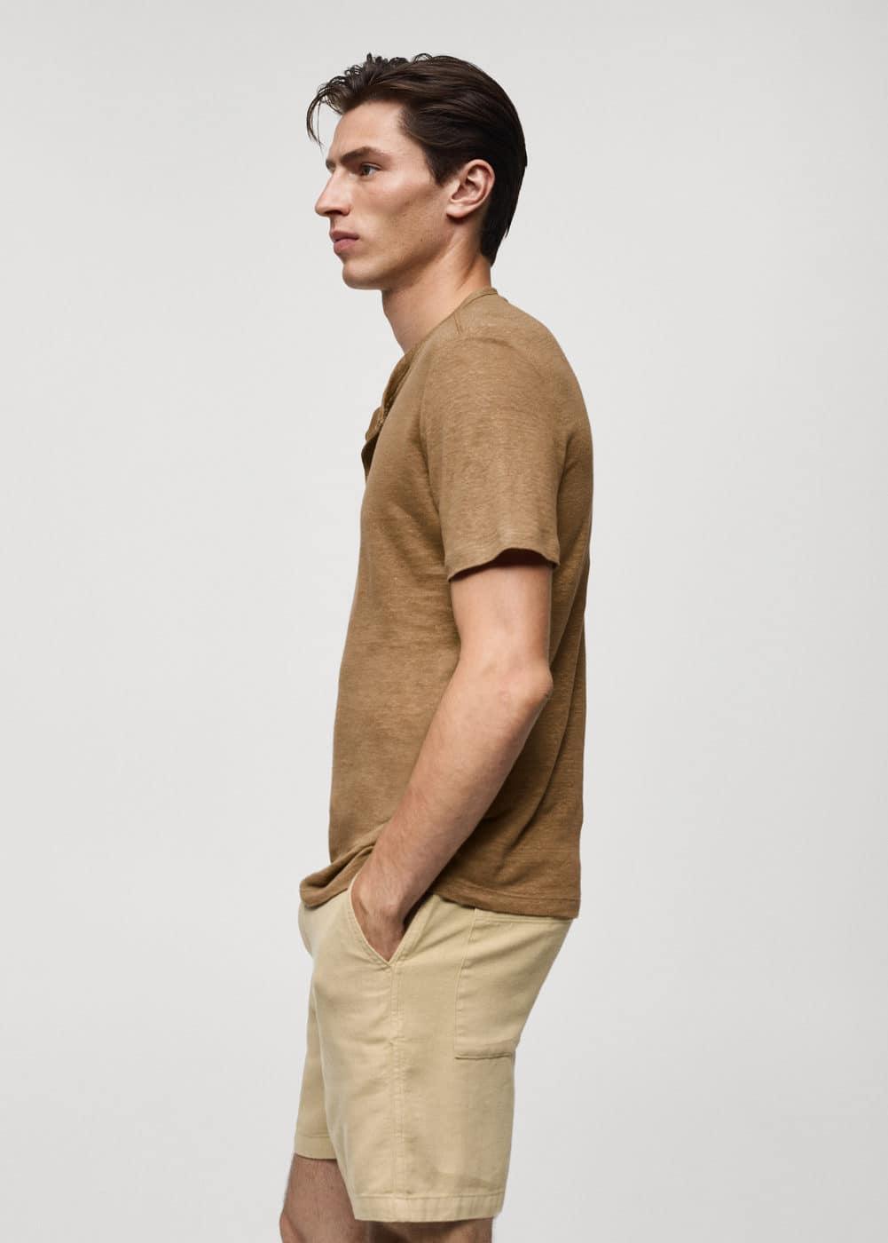 MANGO MAN - Slim-fit linen-blend t-shirt beigeMen Product Image