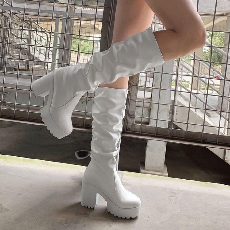 Platform Block Heel Knee High Boots Product Image