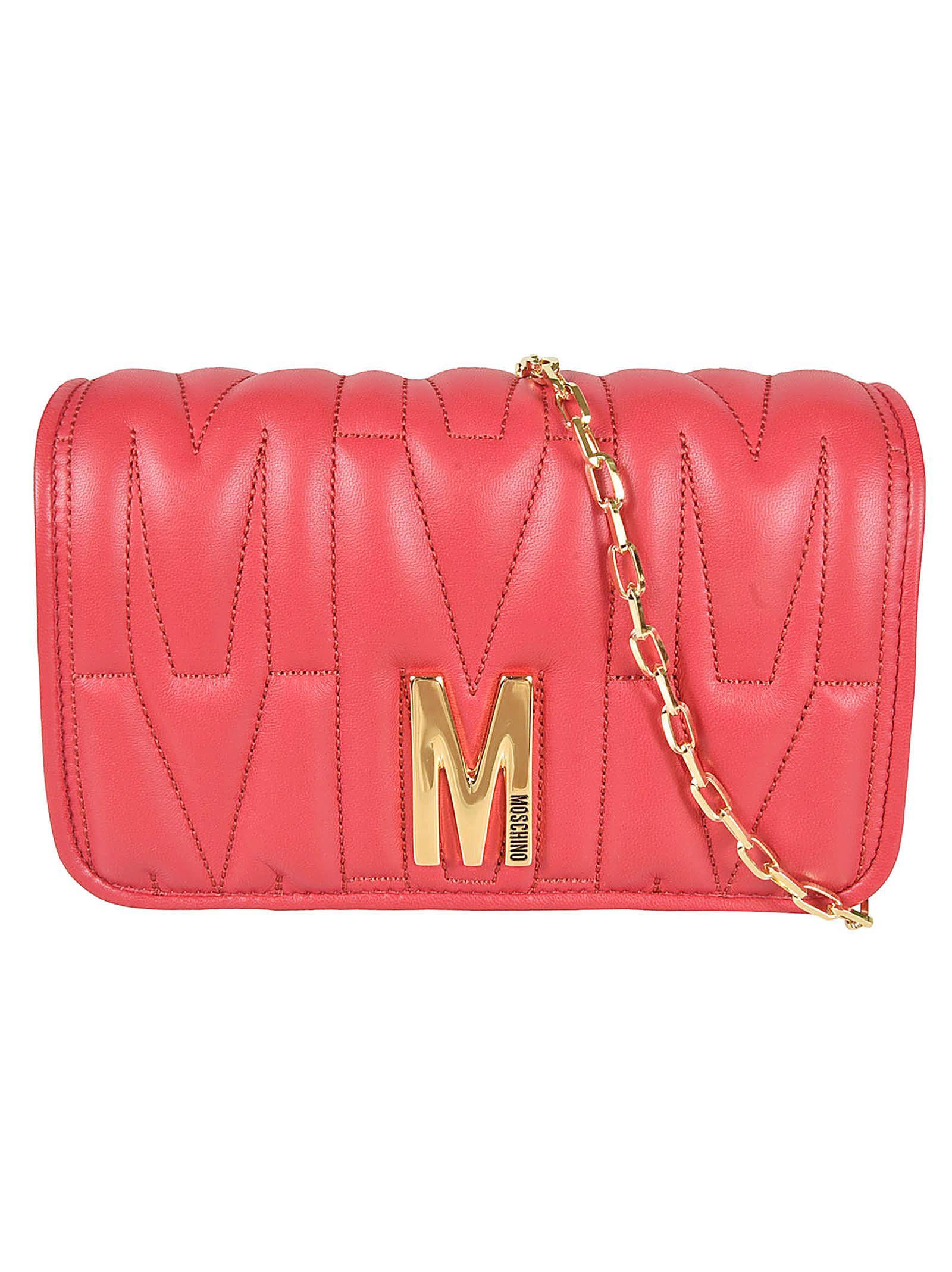 MOSCHINO M Plaque Quilted Flap Chain Shoulder Bag In Pink Product Image