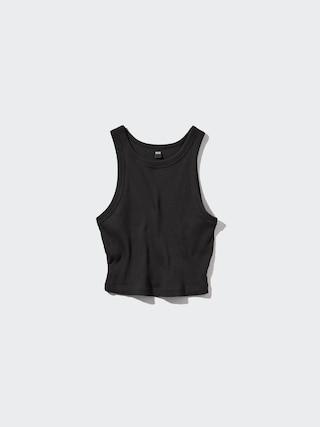 Womens Ribbed Cropped Tank Top Black Medium UNIQLO US Product Image